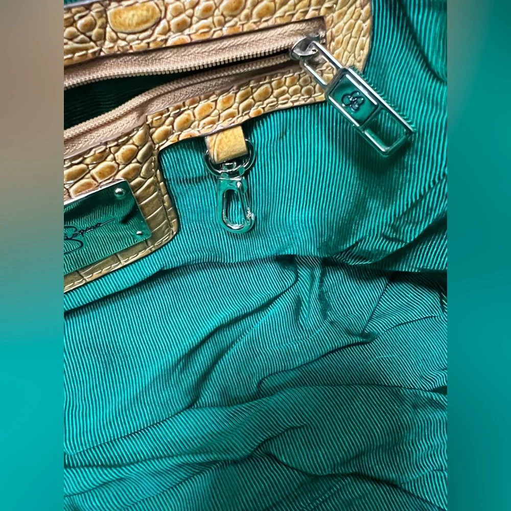 Jessica Simpson Yellow Crocodile-Embossed Signature XL Tote with Emerald Lining